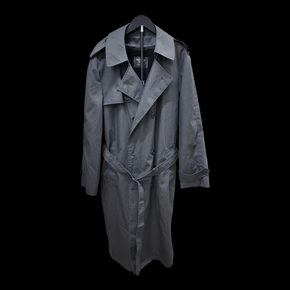 Vintage Botany 500 Trench Coat Men 44 L Gray Double Breasted Belted Rain Jacket